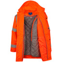 High visibility orange waterproof safety jacket with quilted lining and reflective bands