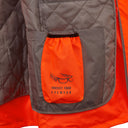 High-visibility orange and grey glasses pouch inside quilted safety jacket