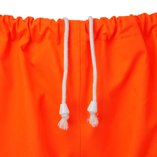 Hi-vis orange workwear trousers with white drawcord waist close-up