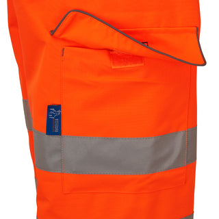 Hi-vis orange cargo pocket work trousers with reflective tape detail