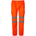 High-vis orange work trousers with reflective tape and cargo pockets, front view