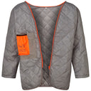 Grey quilted workwear jacket liner with orange zip and eyewear pocket