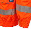 Hi-vis orange workwear jacket cuff and waistband with reflective tape detail