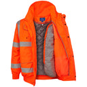 High-visibility orange waterproof work jacket with reflective stripes and quilted lining