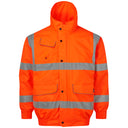High-visibility orange work jacket with reflective stripes and multiple front pockets