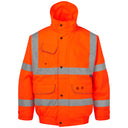 Hi-vis orange work jacket with reflective stripes, front pockets and high collar, safety outerwear