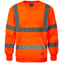 High-visibility orange workwear sweatshirt with reflective safety stripes and front pocket