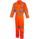 High visibility orange coverall with reflective tape for rail and construction safety