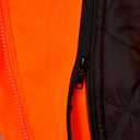 Hi-vis orange work jacket with zip-out quilted black liner, close-up detail