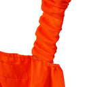 Hi-vis orange workwear with elasticated strap detail, close-up view