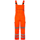 Hi-vis orange workwear overalls with reflective tape and cargo pockets, front view