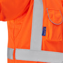 High-visibility orange mesh safety vest with reflective strips and front pocket