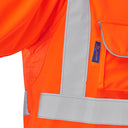 Hi-vis orange workwear jacket with reflective tape and mesh ventilation panel