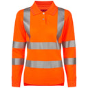 High-visibility orange long sleeve polo shirt with reflective safety stripes