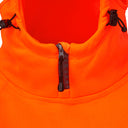 High-visibility orange zippered turtle neck workwear with adjustable drawcords