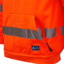 Hi-vis orange work hoodie with kangaroo pocket and reflective tape for safety