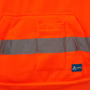 Hi-vis orange workwear pocket with phone holder and reflective tape detail