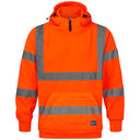 High-visibility orange workwear hoodie with reflective tape and front pocket, front view
