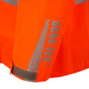 Hi-vis orange GORE-TEX jacket sleeve with reflective branding and velcro cuff