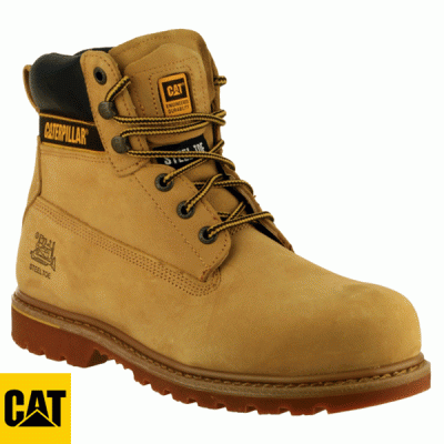MENS SIZE 7-13 CAT CATERPILLER HOLTON LIGHT BROWN LEATHER SAFETY TOE WORK BOOT 