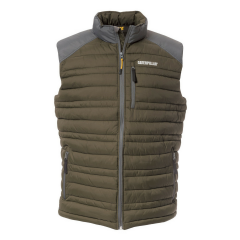Caterpillar Defender Insulated Vest In Moss W/ Durable Nylon Ripstop Fabric