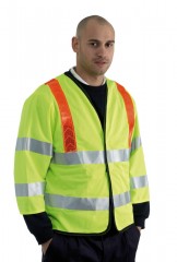  Yellow Long Sleeve Hi Vis Vest with Red Shoulder Braces & Black Edge Trim