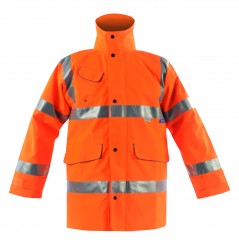 Vapourking Hi Vis Rail Storm Coat w/ Contoured Neckline Collar & Fleece Chin Guard