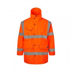 GN110B Breathable Hi Vis Rail Storm Coat w/ Double Storm Rain Front Flaps