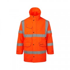 Vapourking Hi Vis Rail Storm Coat w/ Contoured Neckline Collar & Fleece Chin Guard