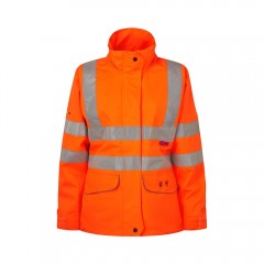 Vapourking Hi Vis Ladies Storm Coat W/ Contoured Neckline Collar & Fleece Chin Guard