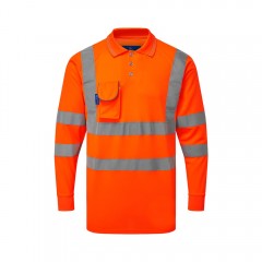 Long Sleeve Hi Vis Polo Shirt w/ Soft Under Arm Ventilation & Soft Ribbed Cuff