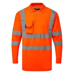 Long Sleeve Hi Vis Polo Shirt w/ Soft Under Arm Ventilation & Soft Ribbed Cuff