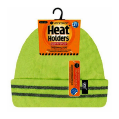 Heat Holders - Mens hi vis reflective outdoor winter thermal knitted high visibility turnover hat