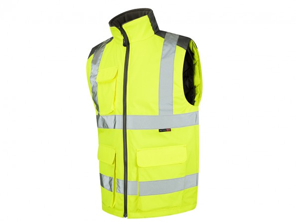 Yellow PU Coated Polyester Body-warmer Vest w/ Fleece-Lined Collar for Comfort