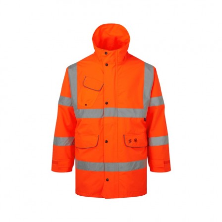 Vapourking Hi Vis Rail Storm Coat w/ Contoured Neckline Collar & Fleece Chin Guard