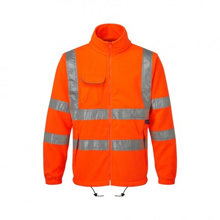 High Vis Rail Polar Fleece Jacket Orange w/ Elasticated Cuffs & Stand up Collar 