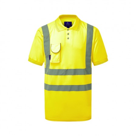 High Vis Short Sleeve Yellow Polo Shirt w/ Mobile Phone Pocket - 1