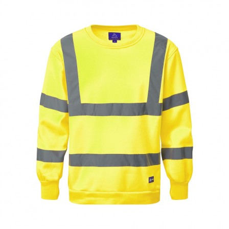 Yellow High Vis Activwear Sweatshirt w/ Ribbed cuffs & Fleece back knitted fabric